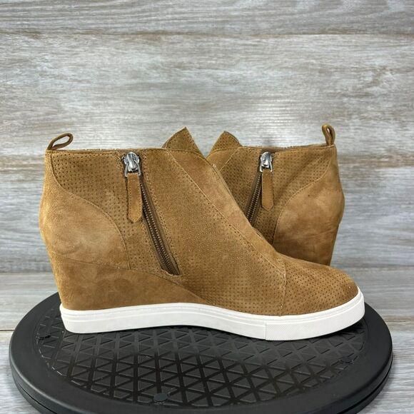 Linea Paolo Women’s Felicia Tan Suede Platform Wedge Sneaker Bootie Size 8.5 - Picture 9 of 11